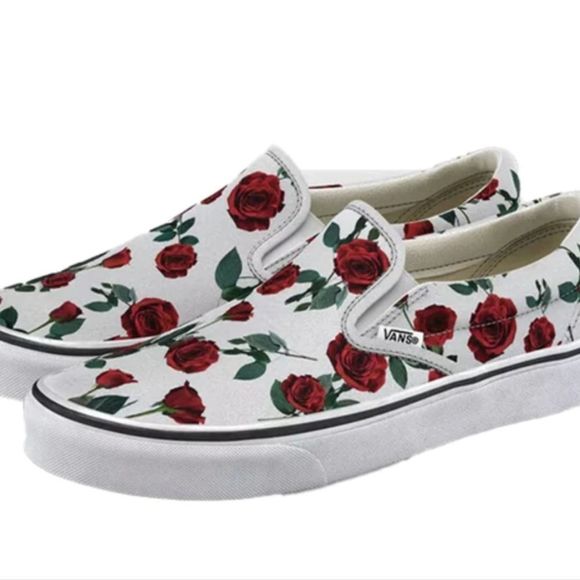 Vans Shoes - Vans Classic Slip-On Red Rose White Skate Shoe